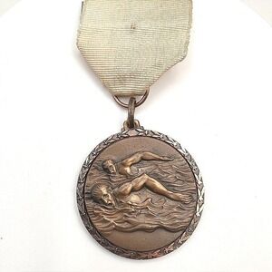 Vintage 1983 BMAC Pentathlon Swimming Medal Bronze Tone Award 15-18 Year Age Y2K